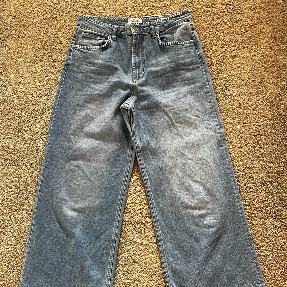 Rails Women’s Getty Crop Wide Leg Jean in Harbor Blanket Stitch, Size 29